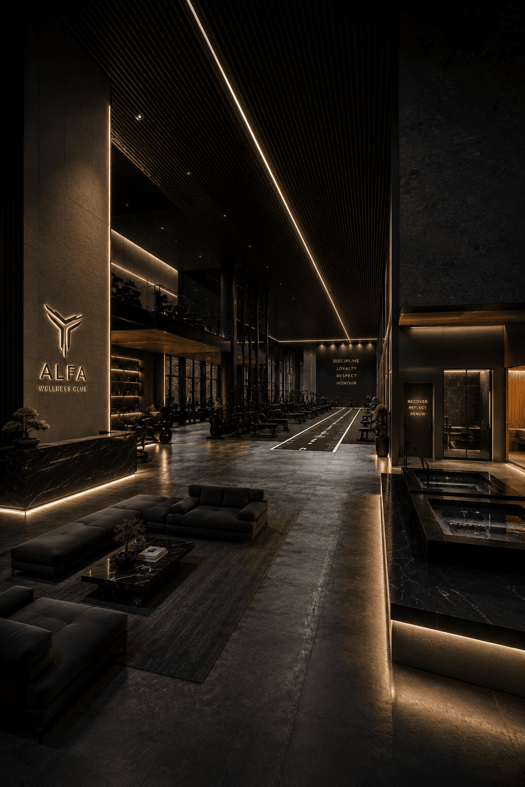 ALFA Wellness Club — reception, training floor and recovery area